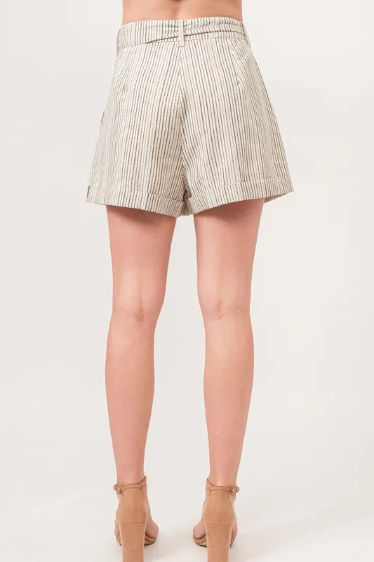 Short de Bain Femme Rayé en Mélange de Lin Légers 2