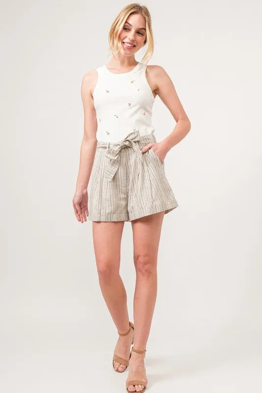 Short de Bain Femme Rayé en Mélange de Lin Légers 4