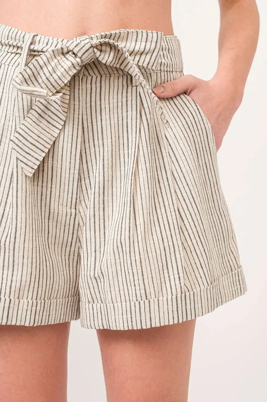 Short de Bain Femme Rayé en Mélange de Lin Légers 5