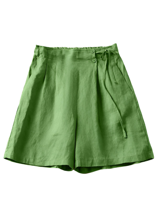 Shorts Baggy en Lin et Coton Tissé pour Femmes 0