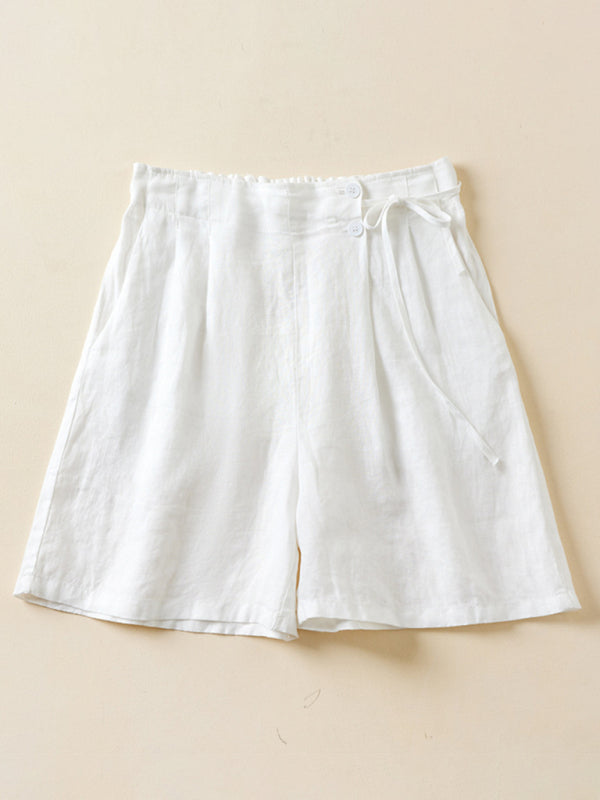 Shorts Baggy en Lin et Coton Tissé pour Femmes 1