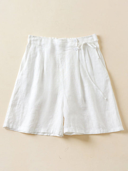 Shorts Baggy en Lin et Coton Tissé pour Femmes 1