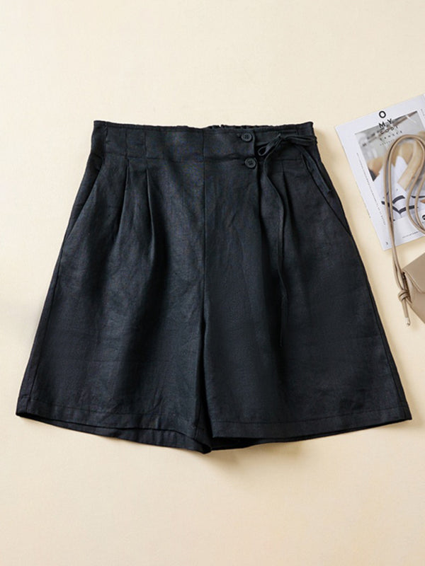 Shorts Baggy en Lin et Coton Tissé pour Femmes 2