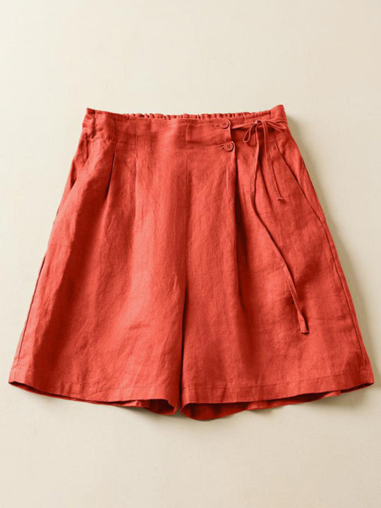 Shorts Baggy en Lin et Coton Tissé pour Femmes 4