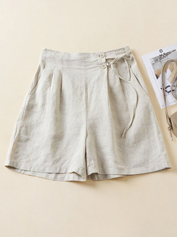 Shorts Baggy en Lin et Coton Tissé pour Femmes 5