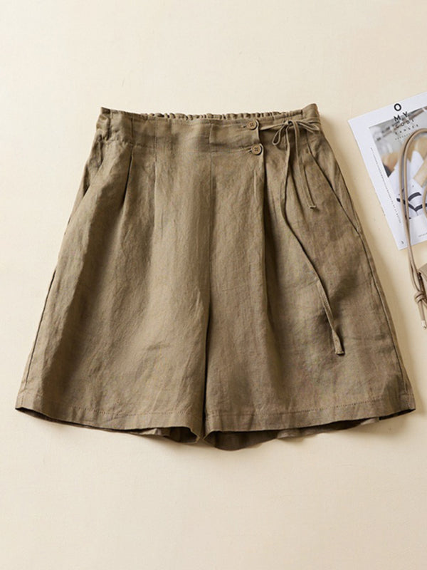 Shorts Baggy en Lin et Coton Tissé pour Femmes 6