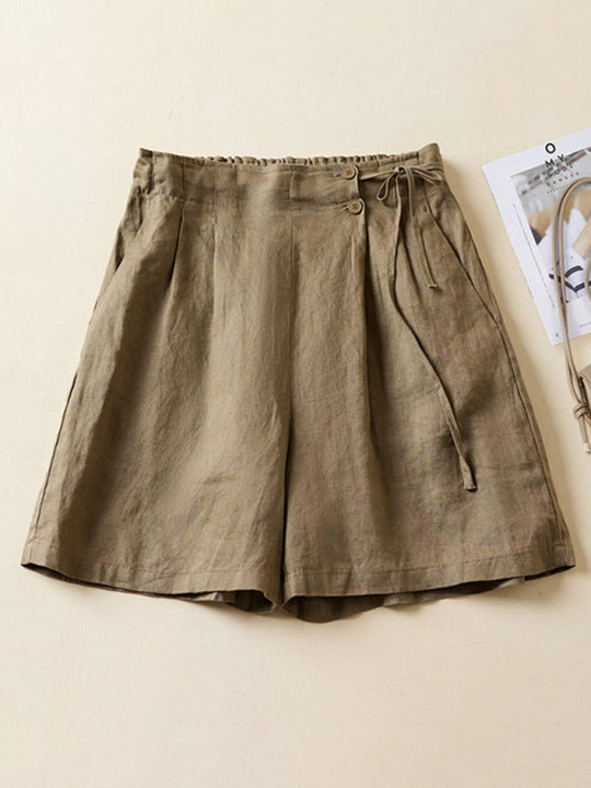 Shorts Baggy en Lin et Coton Tissé pour Femmes 6