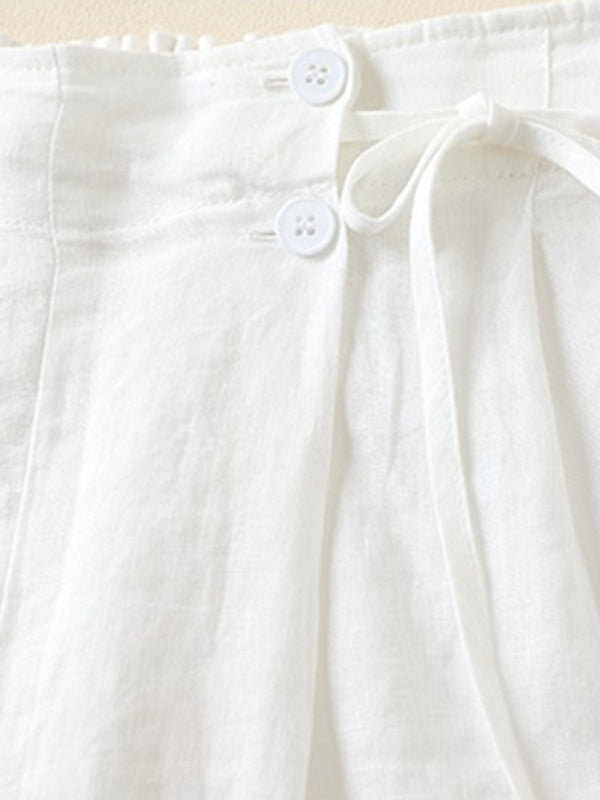Shorts Baggy en Lin et Coton Tissé pour Femmes 7