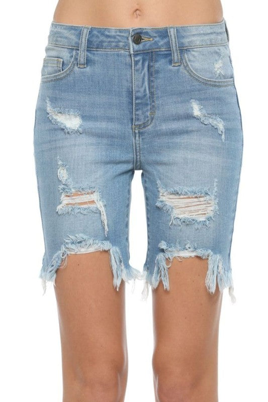 Shorts Bermuda Femme Taille Haute Denim Clair 3