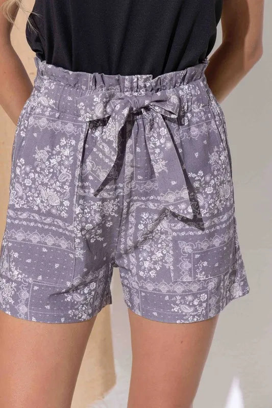 Shorts Femme Imprimé Boho Lin Taille Haute avec Poches 7