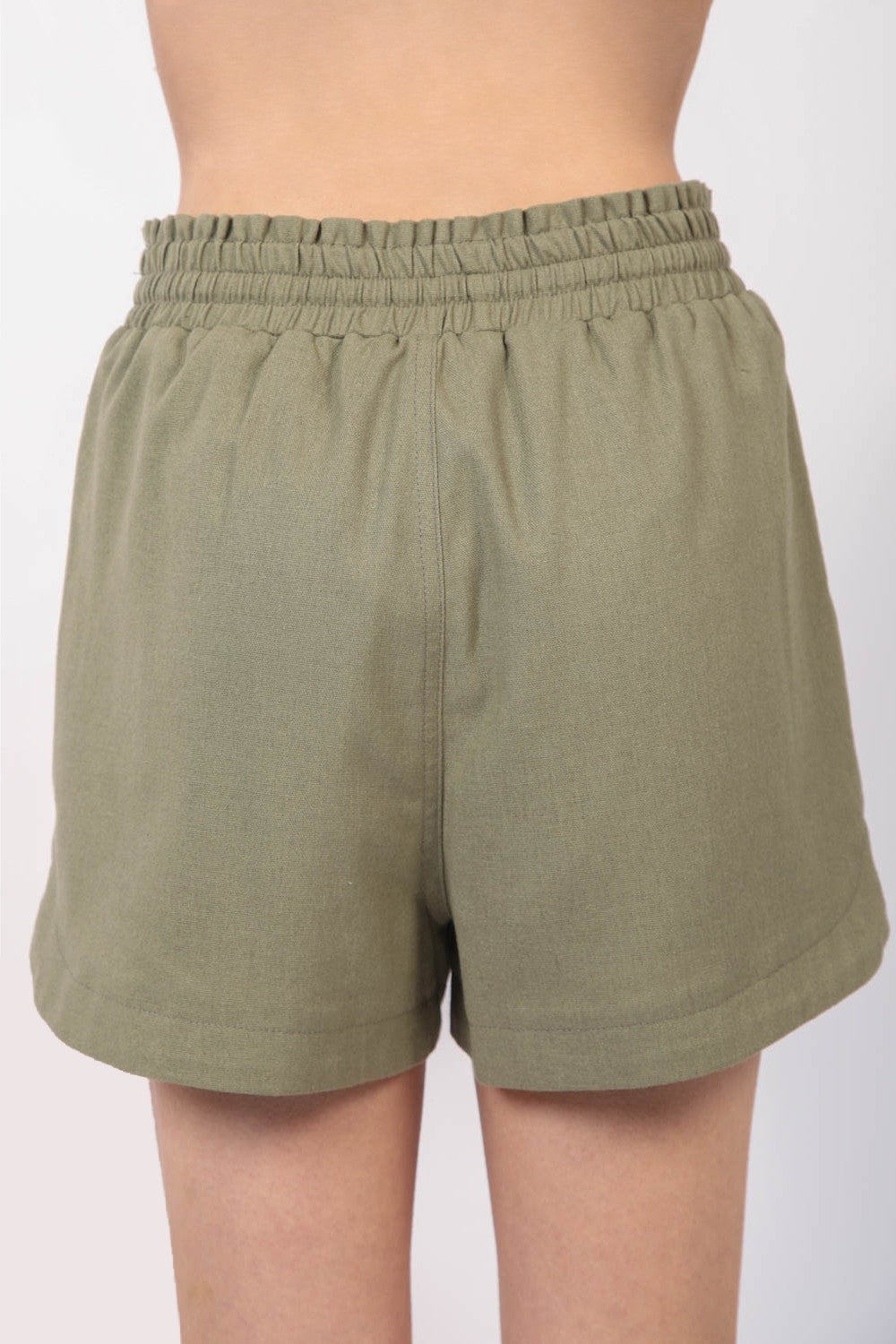 Shorts Femme Lin Élastique avec Cordon de Serrage et Poches Latérales 1
