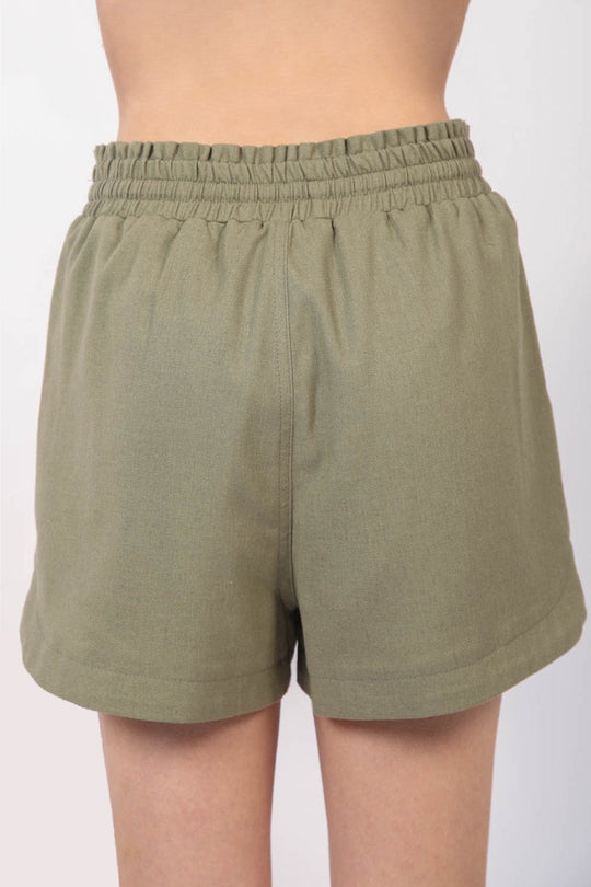 Shorts Femme Lin Élastique avec Cordon de Serrage et Poches Latérales 1