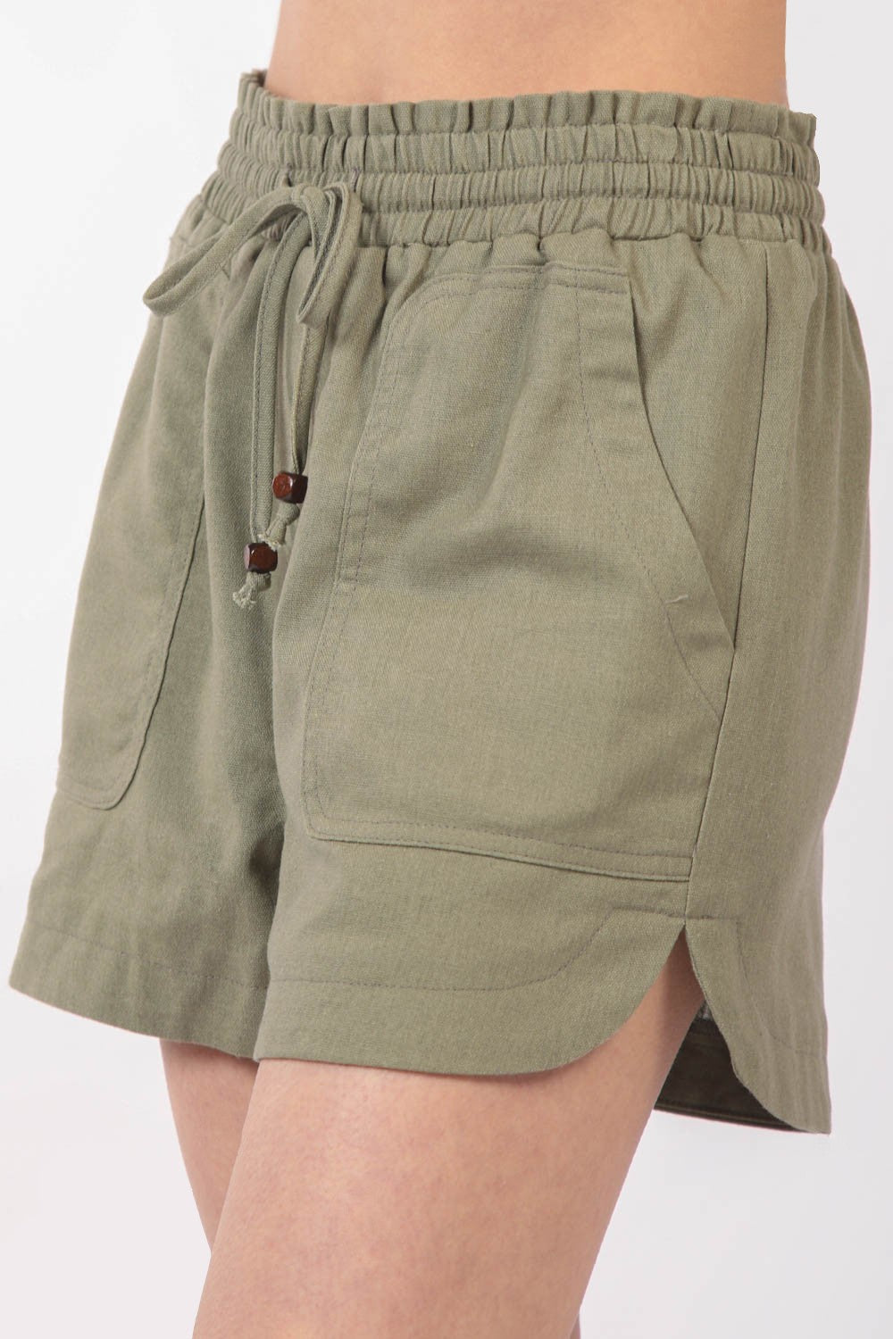 Shorts Femme Lin Élastique avec Cordon de Serrage et Poches Latérales 2