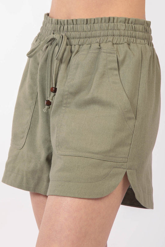 Shorts Femme Lin Élastique avec Cordon de Serrage et Poches Latérales 2