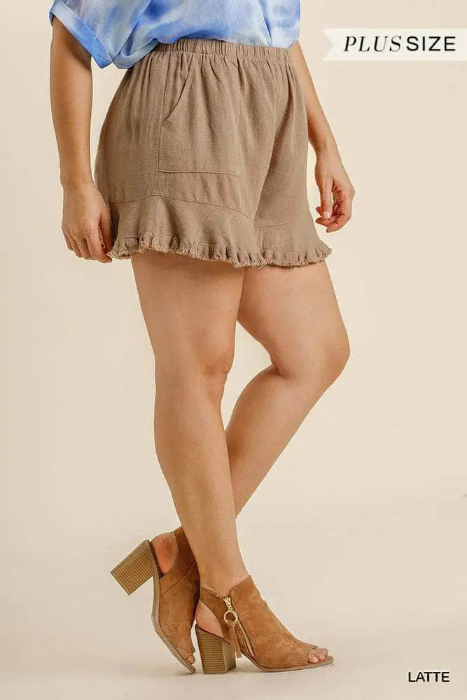 Shorts Femme Taille Élastique Lin Mélangé avec Poches 1