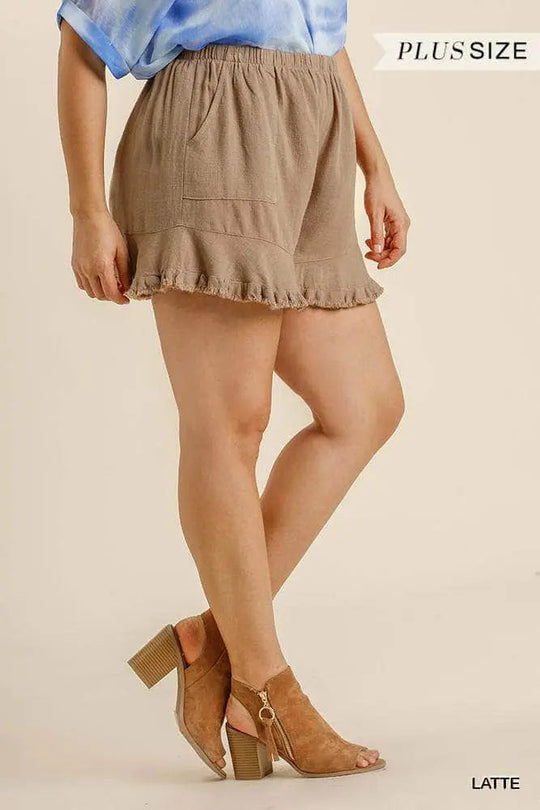 Shorts Femme Taille Élastique Lin Mélangé avec Poches 1
