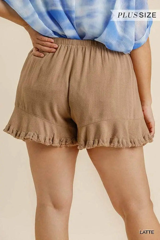 Shorts Femme Taille Élastique Lin Mélangé avec Poches 2