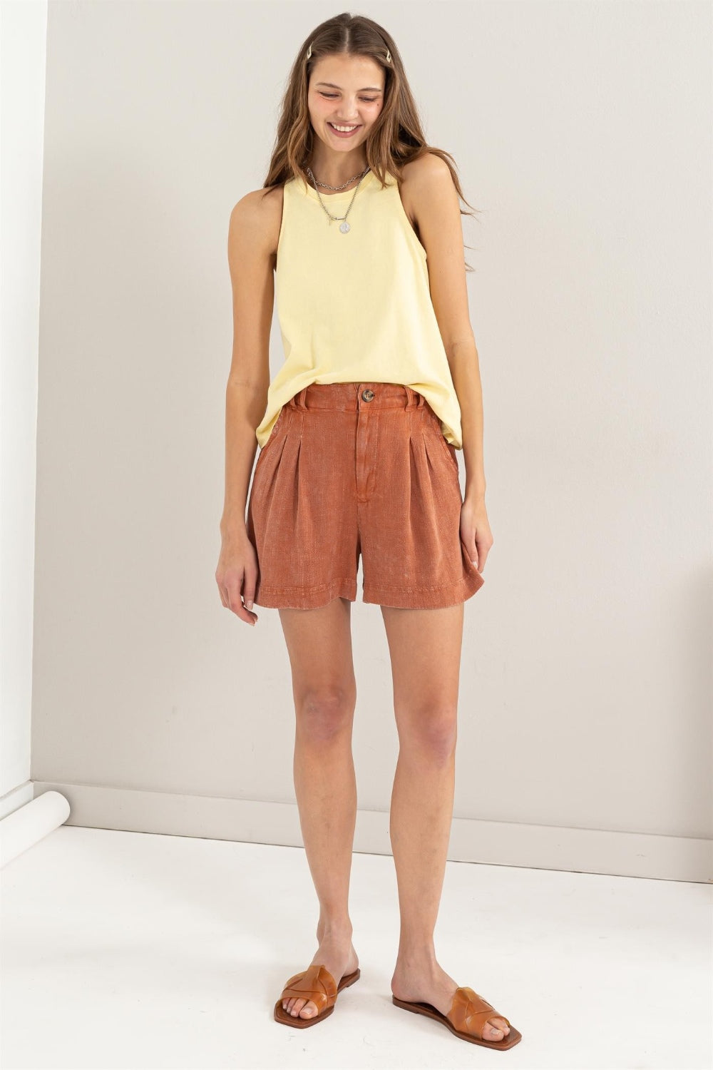 Shorts Femme Taille Haute Plissés Lin Rayonne 3