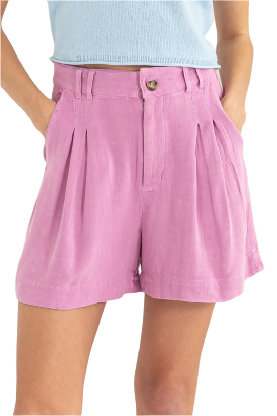 Shorts Femme Taille Haute Plissés en Lin Légers 0
