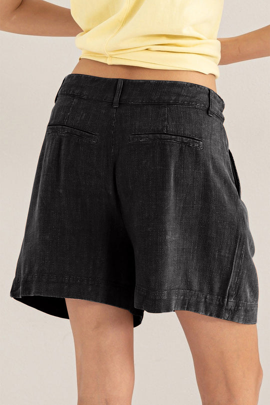 Shorts Femme Taille Haute Plissés en Lin Respirant 1