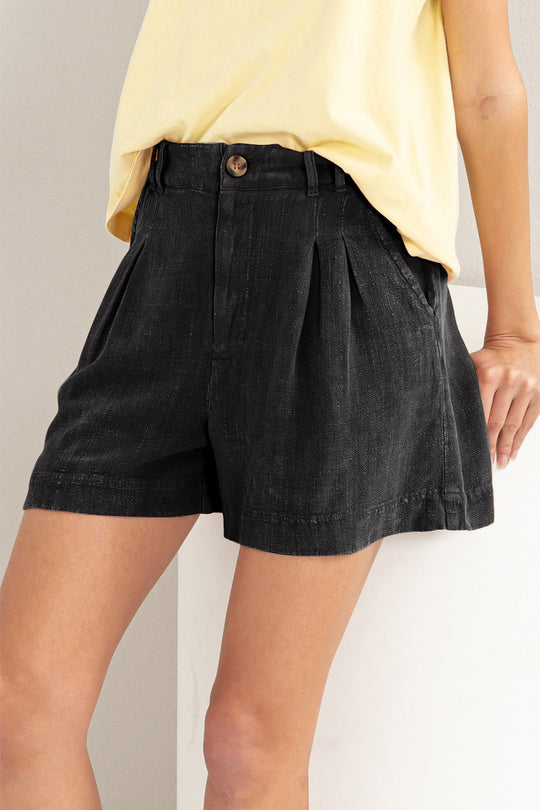 Shorts Femme Taille Haute Plissés en Lin Respirant 2