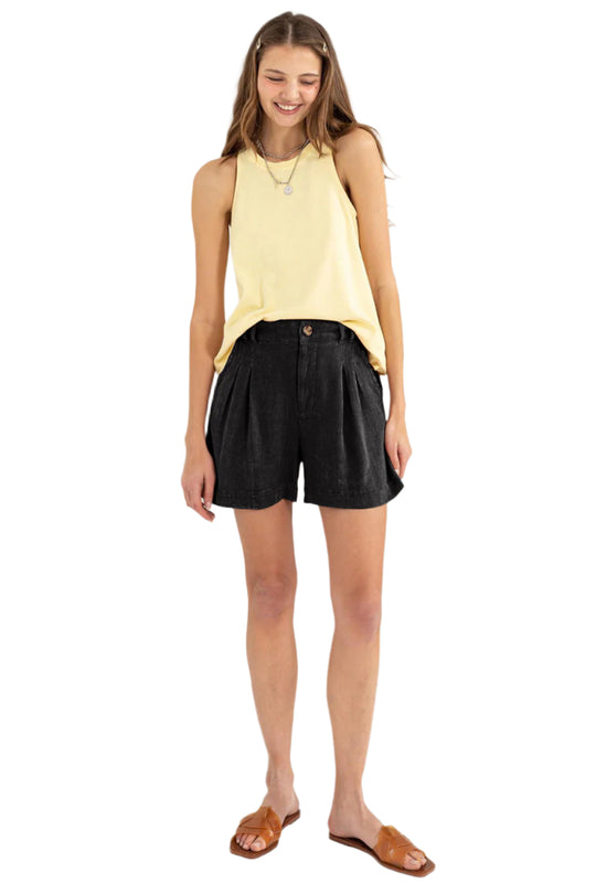 Shorts Femme Taille Haute Plissés en Lin Respirant 3