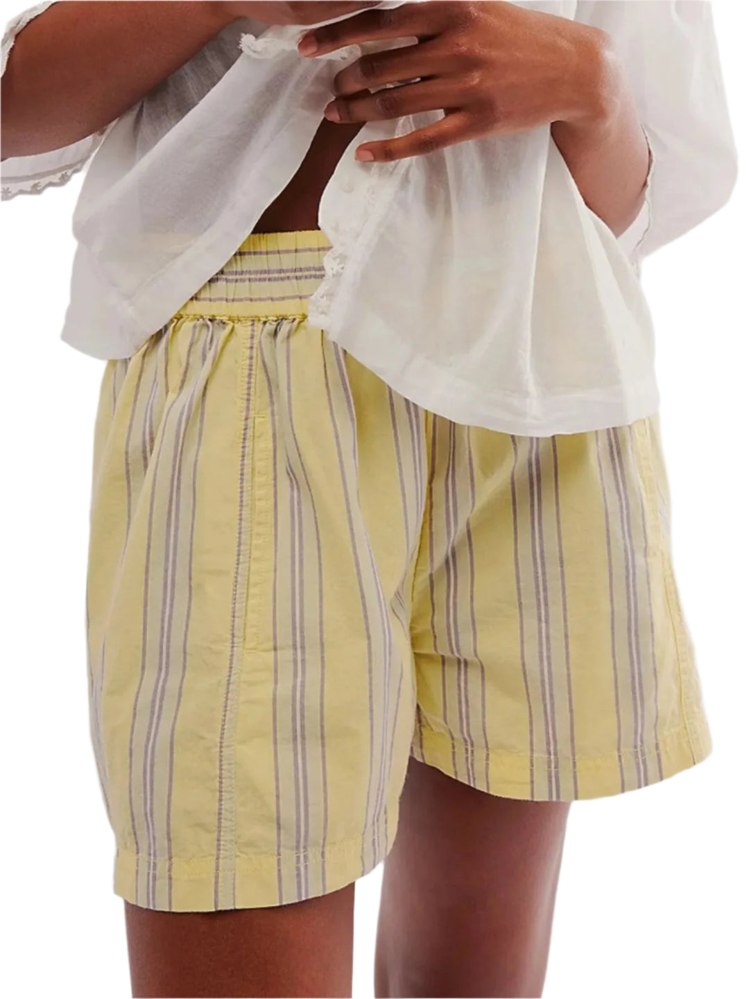 Shorts Femme Taille Haute Rayé en Lin 0