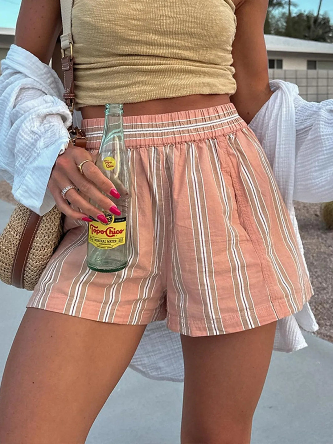 Shorts Femme Taille Haute Rayé en Lin 6