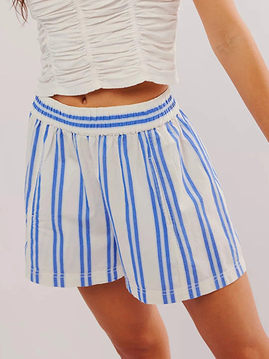 Shorts Femme Taille Haute Rayé en Lin 9