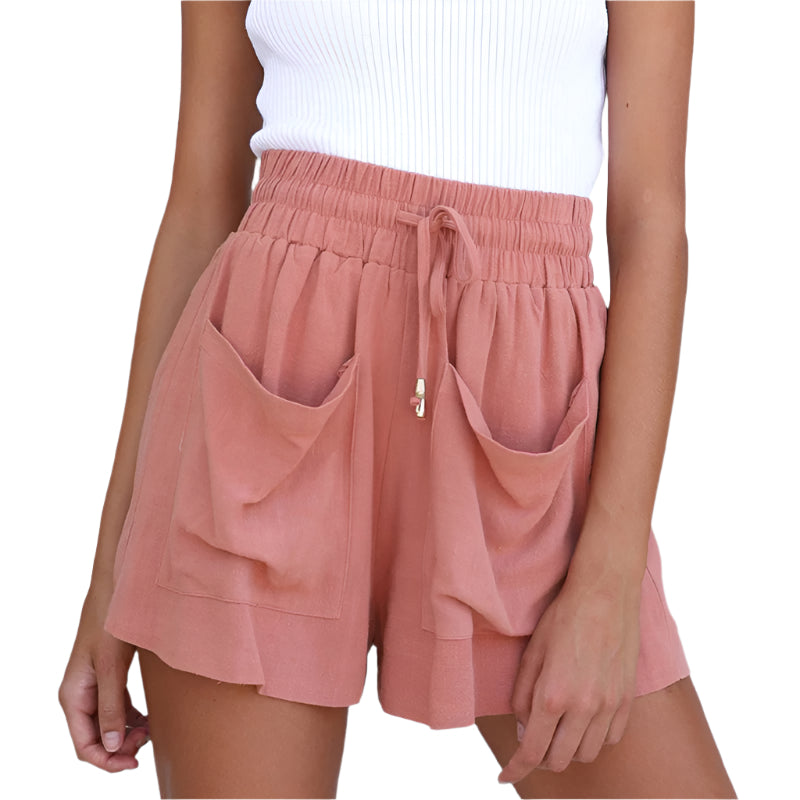 Shorts Femmes Amples Taille Haute en Coton et Lin 0