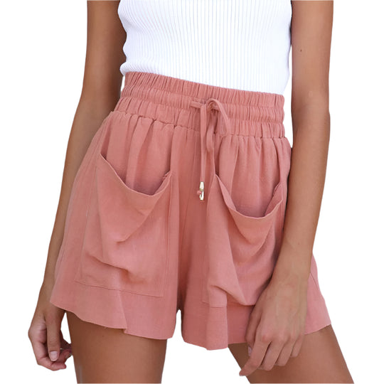 Shorts Femmes Amples Taille Haute en Coton et Lin 0