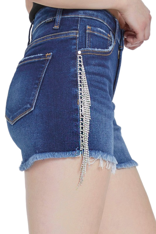 Shorts à Taille Haute avec Franges en Strass pour Femme 0