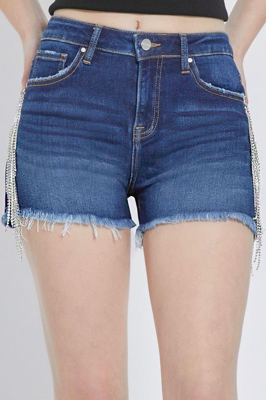 Shorts à Taille Haute avec Franges en Strass pour Femme 1