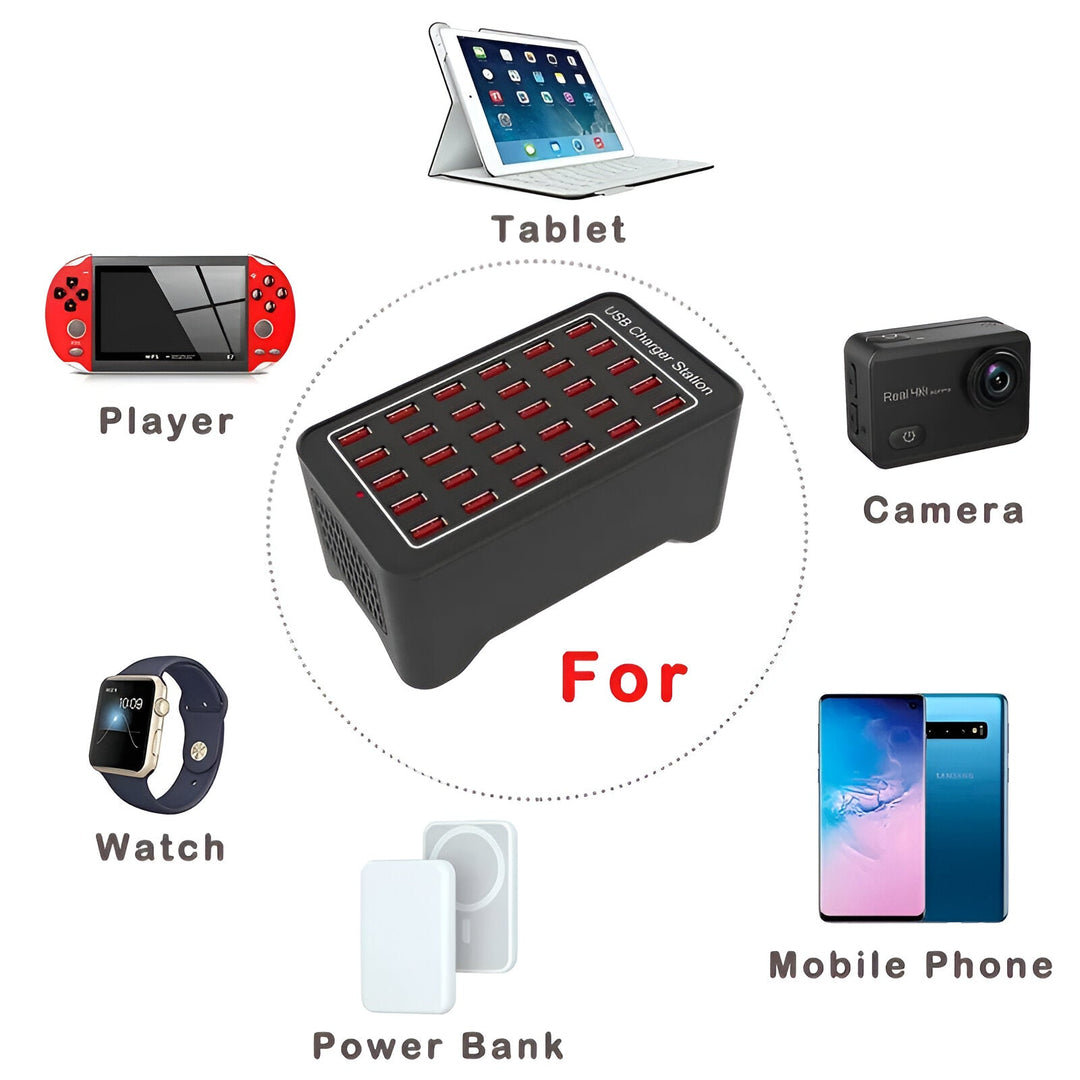 Station de Charge USB Multiports 30 Ports 150W 8