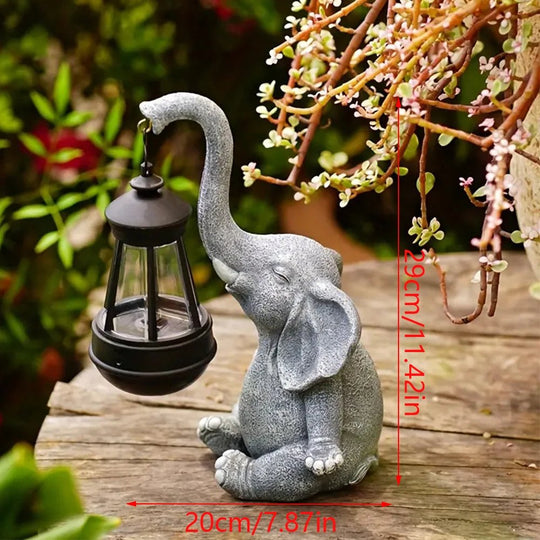 Statue De Jardin Éléphant Avec Lanterne Solaire Pour Décoration Extérieure 2