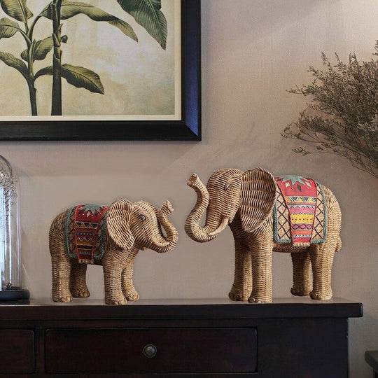Statue d'Éléphant Décorative en Rotin 1