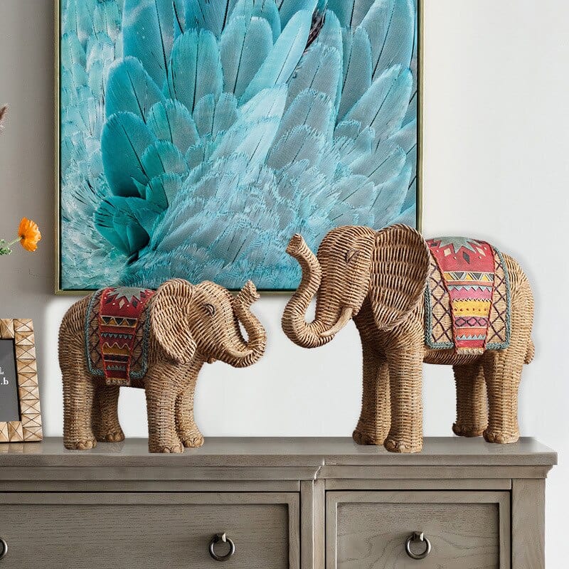 Statue d'Éléphant en Rotin Décorative 2