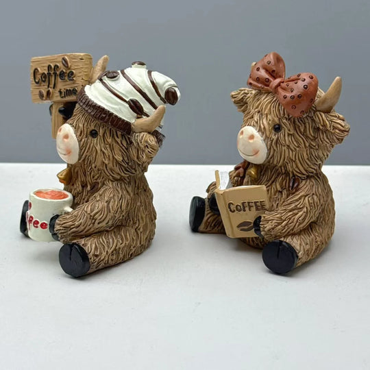 Statuette Déco Vache des Highlands Pause Café pour Décoration Intérieure 3