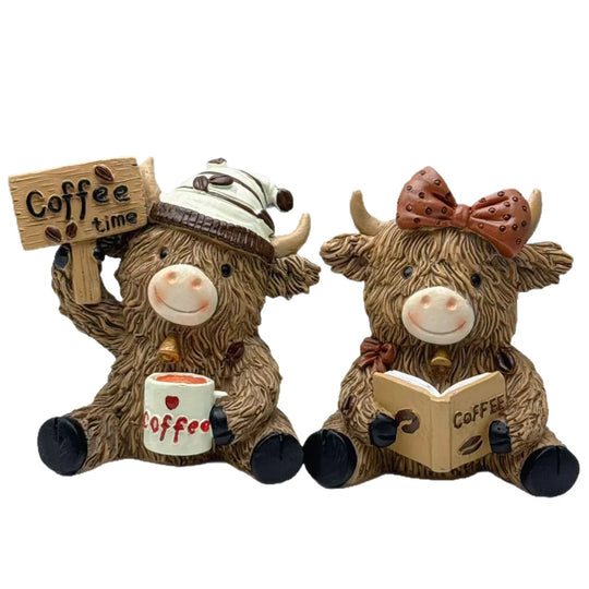 Statuette Déco Vache des Highlands Pause Café pour Décoration Intérieure 5