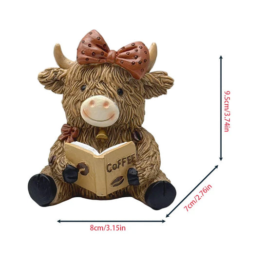 Statuette Déco Vache des Highlands Pause Café pour Décoration Intérieure 7