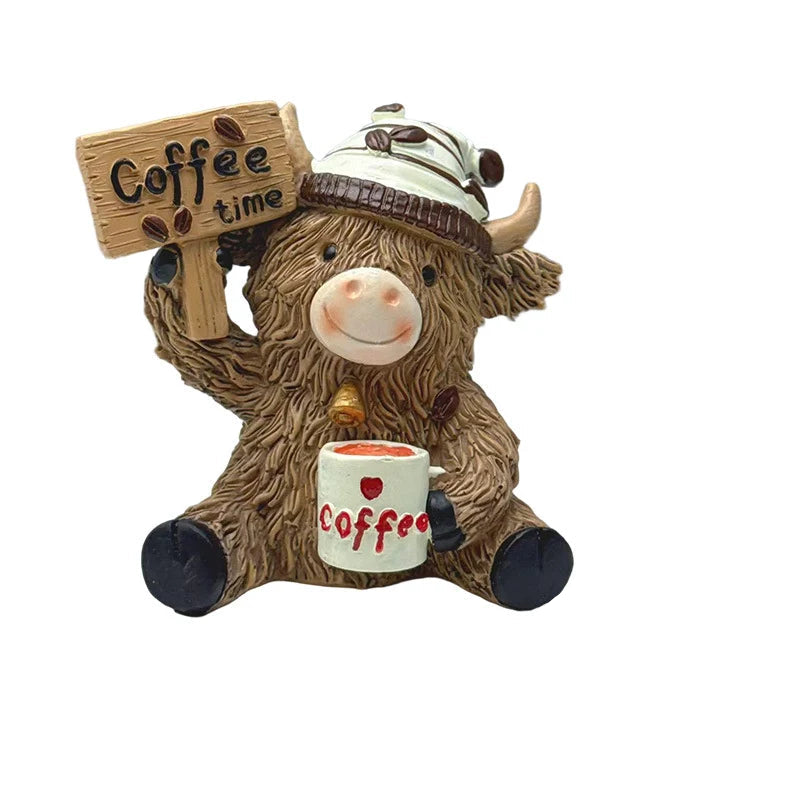Statuette Déco Vache des Highlands Pause Café pour Décoration Intérieure 8
