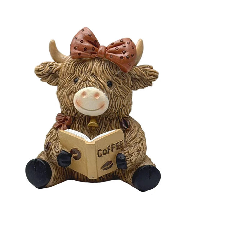 Statuette Déco Vache des Highlands Pause Café pour Décoration Intérieure 9