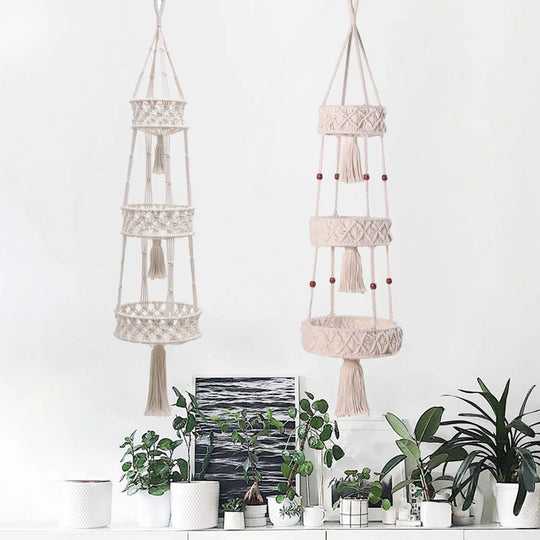 Support à plantes suspendu trois niveaux pour intérieur et extérieur 1