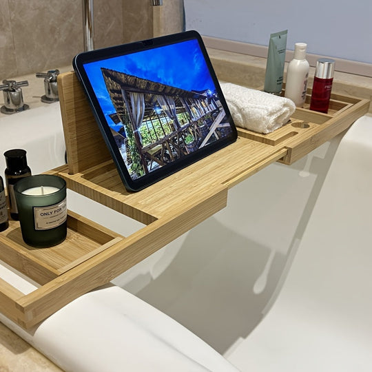 Support de Baignoire Multifonctionnel en Bambou 1