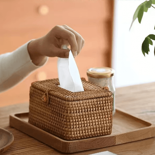Support de boîte à mouchoirs en rotin tissé pour un style fonctionnel 2