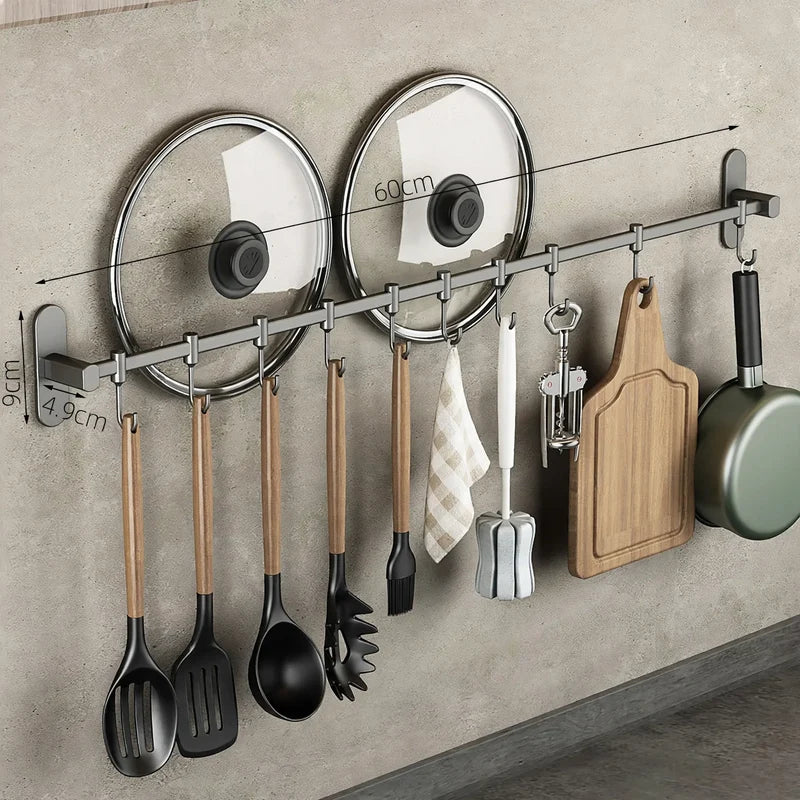Support mural pour ustensiles de cuisine avec crochets en acier inoxydable 0