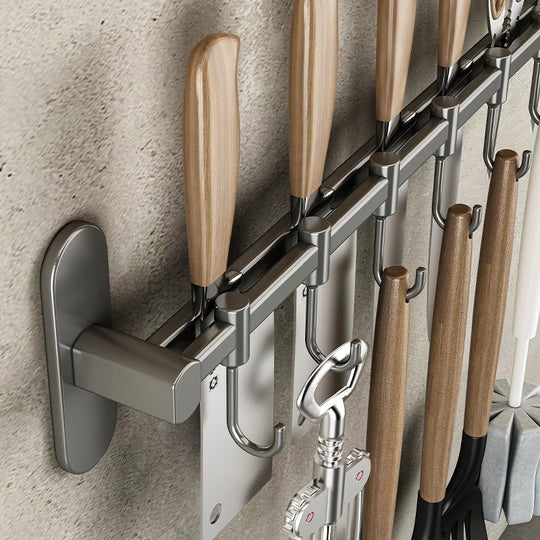 Support mural pour ustensiles de cuisine avec crochets en acier inoxydable 2