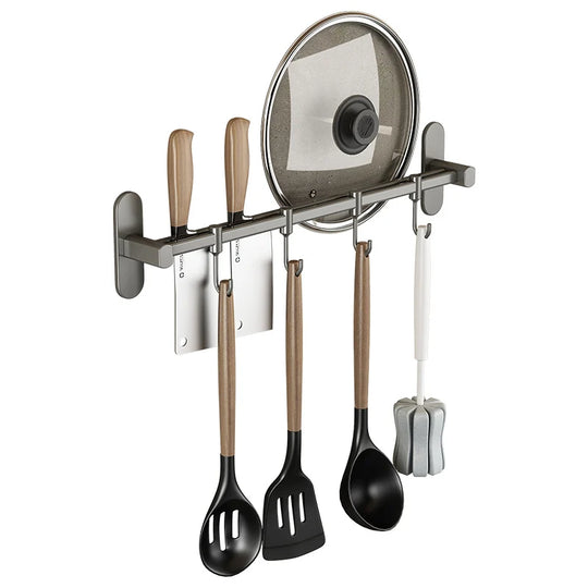 Support mural pour ustensiles de cuisine avec crochets en acier inoxydable 3