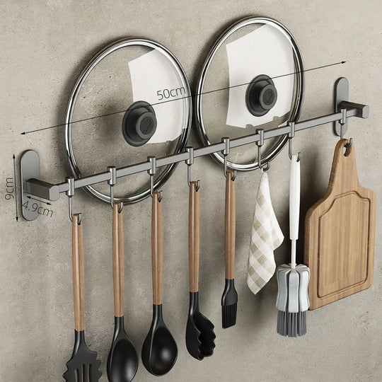 Support mural pour ustensiles de cuisine avec crochets en acier inoxydable 4