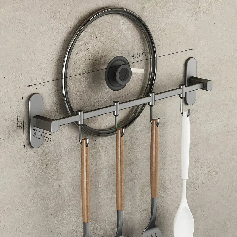 Support mural pour ustensiles de cuisine avec crochets en acier inoxydable 5